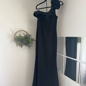 Jessica Howard Black One-Shoulder Ruffle Dress